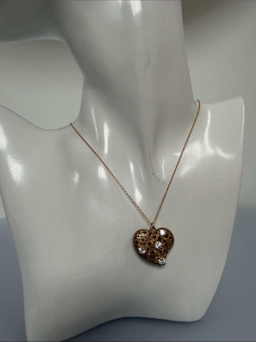 925 Gold Heart Pendant Necklace with Crystal Accents